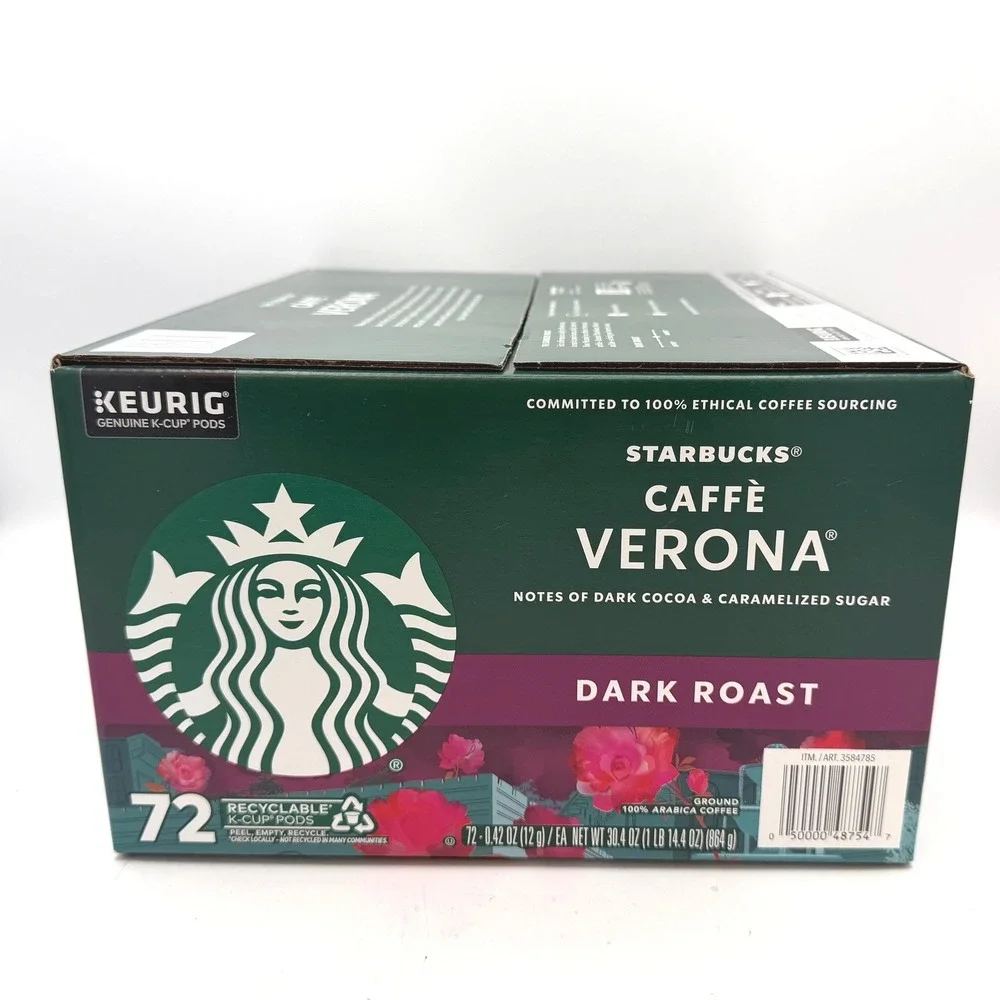 Starbucks Caffe Verona Dark Roast Coffee K-Cup Pods 72 Count Dark Cocoa New
